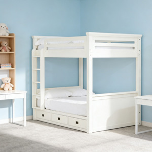 Meubles en bois pour enfants, lit superposé double en bois massif moderne pour enfants avec escalier - Product Image 3
