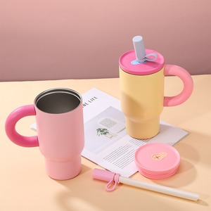 800ml Stainless Steel Tumbler <b>With</b> <b>Straw</b> Vacuum Insulated Travel Mug Pink Yellow Gray - Product Image 3