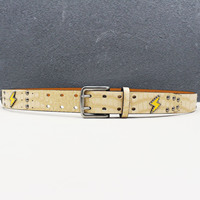 Ceinture en PU gaufré effet crocodile crème JULUN pour homme, boucle double ardillon argent antique, style punk streetwear pour jeans