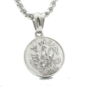 Collier avec pendentif chevalier Saint George en acier inoxydable, bijoux unisexes à la mode, cadeau - Product Image 1