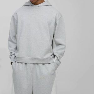 Conjunto de Sudadera con Capucha y Pantalones Capri 3/4 de Algodón 100% para Hombre, Estilo Casual Holgado con Bloques de Color y Costuras Laterales, Ideal para Invierno - Product Image 3
