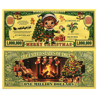 Billet de banque en or 24 carats Noël 2026, 1 000 000 USD, pièce de collection, cadeau de monnaie de Noël pour enfants, décoration familiale, 15x7cm, double face