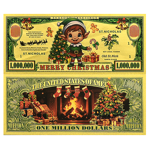 Billet de banque en or 24 carats Noël 2026, 1 000 000 USD, pièce de collection, cadeau de monnaie de Noël pour enfants, décoration familiale, 15x7cm, double face - Product Image 2
