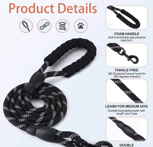 Sıcak satış yeni stil yansıtıcı naylon yuvarlak halat köpek tasma ağır ve yürüyüş için 360 ° döner kanca koşu eğitim - Product Image 4