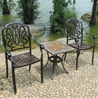 Mesas de Centro de Cerámica para Exteriores, Mesa Auxiliar Cuadrada de Metal y Mármol para Patio, Juego de Mesa de Exterior con Azulejos Metálicos