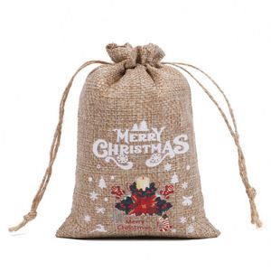 10*15cm Christmas Series Eco-Friendly Custom Drawstring Jute Linen Burlap Children Gift Package <b>String</b> <b>Bag</b> - Product Image 1