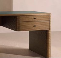 Meja Kerja Eksekutif Kayu Bergaris Modern dengan Bagian Atas Teal 160cm, Meja Komputer Kantor Kayu Solid Mewah untuk Kantor Rumah