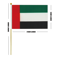 Drapeau à agiter des Émirats arabes unis en gros, 14x21cm, en polyester, mini bannière sur bâton pour la Fête nationale des EAU, pour célébrations