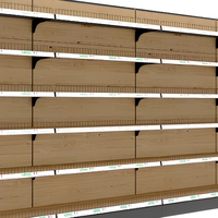 6-laags houten gondola-displayrek met verstelbaar metalen frame, wandmontage, geschikt voor supermarkt en supermarkt.
