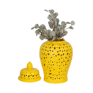 Vaso in ceramica con design traforato, urna decorativa gialla per l'esposizione in soggiorno - Product Image 2