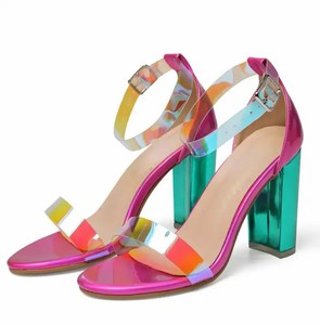 2023 Fashion Ladies Shiny Chunky-Heeled sandali al Neon trasparenti Sex Women Buckle <span class=keywords><strong>cinturino</strong></span> alla caviglia <span class=keywords><strong>tacchi</strong></span> alti <span class=keywords><strong>tacchi</strong></span> <span class=keywords><strong>rossi</strong></span> - Product Image 6
