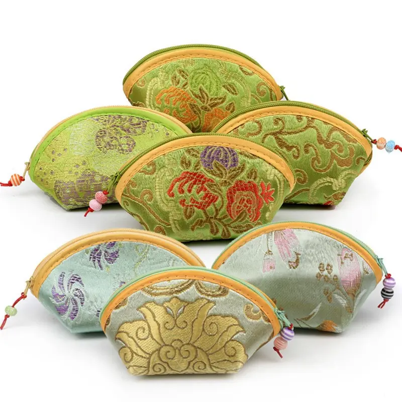 11*6*6cm Brocade Jewelry Pouch Bag Coin Purse Gift Bags Embroidery Packaging Pouches