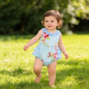 Mono de una Pieza <span class=keywords><strong>con</strong></span> Estampado Floral y Volantes para Bebé Niña, Traje de Verano para Bebés de 0 a 24 Meses, Diseño Personalizado ODM - Product Image 4