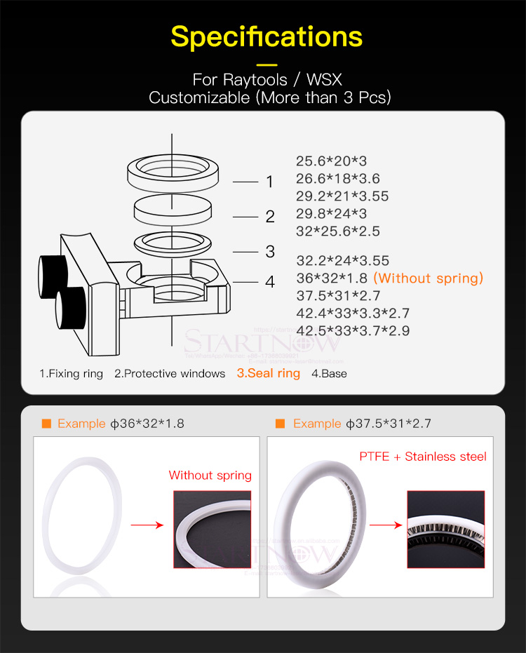 Startnow Laser Seal Ring O-ring Washer for Protective Windows Lens on Raytools AG Fiber Laser Head 1064nm BT240 BT230 PTFE White