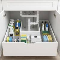 Meubles de cuisine carrés modernes en bois massif, organisateur d'angle magique sous évier, pré-percé avec éclairage intégré