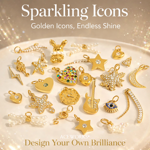 Sparkling Icons | 18K PVD Gold Plated Stainless Steel Pave Charms for Jewelry Making | Lucky Celestial Heart Star Moon Pendants - Product Image 1