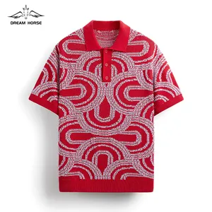 AiNear atacado logotipo personalizado design oem odm manga curta polo pescoço jacquard mistura de lã dos homens malha pullover t-shirt camisola