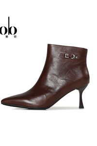 <span class=keywords><strong>Bottines</strong></span> élégantes pour femmes en <span class=keywords><strong>cuir</strong></span> véritable, talons hauts pointus avec boucles, bottes à la mode à talons moyens pour femmes - Product Image 4
