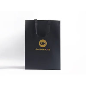 Bolsa de papel de regalo Kraft negra de alta calidad, bolsa de compras ecológica de lujo personalizada con cinta, estampado en caliente, logotipo en relieve - Product Image 1