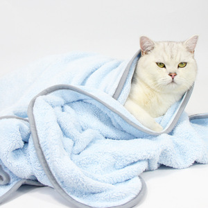 Serviette pour animaux de compagnie, pour chats et chiens, bleu clair, gris, en molleton de corail, séchage rapide, absorbante, épaisse, grande taille, serviette de bain pour animaux de compagnie - Product Image 1