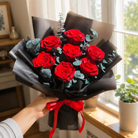 AM-PFI26 Ammy Bunga Awet 7 Tangkai Mawar Buket Mawar Abadi untuk Hadiah Hari Valentine Natal