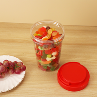 Vente en gros d'usine - Pot alimentaire en plastique PET transparent de 450 ml, calibre 83, avec couvercle à poignée pour le stockage de noix, de bonbons et de fruits secs