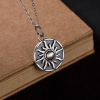 Collier en argent massif S925 Vintage, personnalité, soleil, lune, étoile, hommes et femmes, Couple, pendentif, bijoux