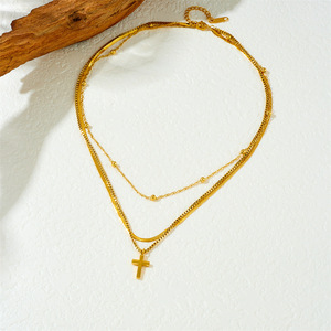 Gold Plated Multi Layer Clavicle <b>Chain</b> <b>Cross</b> Pendant Stainless Steel Necklace Unisex Fashion Jewelry - Product Image 3