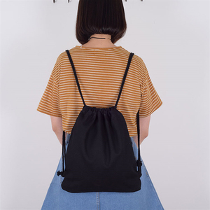 Đen bông vải dây rút ba lô với dây thừng xử lý biểu tượng tùy chỉnh tái chế & sử dụng ngoài trời - Product Image 4