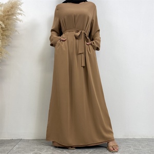 6597# Modest Fashion Muslim Long Dress With Side <b>Pockets</b> Nida Fabric Solid Color Women Clothing - Product Image 4
