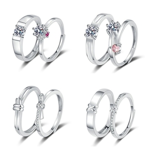 <span class=keywords><strong>Set</strong></span> di Anelli Regolabili con Fiocco per Coppie, Anello d'Amore Abbinato per San Valentino, Gioielli Impilabili Aperti per Uomo e Donna, Vendita all'Ingrosso - Product Image 1