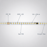 Bande LED à effet de poursuite adressable 24V 2835 126 LED/m 8mm 3000K Blanc Chaud IP20 Télécommande Dimmable pour Éclairage Intelligent