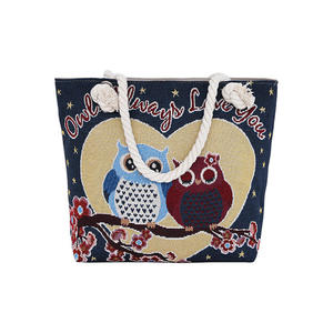 新しいフクロウプリント女性キャンバスサマービーチトートバッグハンドバッグロープハンドル付き - Product Image 6