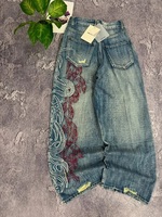 Jean baggy brodé Y2K à motif américain pour homme, style streetwear vintage hip-hop, décontracté, coupe large, pour couple