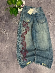 <span class=keywords><strong>Jeans</strong></span> <span class=keywords><strong>Baggy</strong></span> Y2K Americani con Ricami, Moda Vintage Hip Hop, Pantaloni Larghi Casual Unisex - Product Image 2