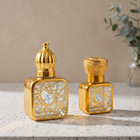 Lot de 5 flacons de parfum de luxe de 10 ml, carrés, avec filigrane doré, applicateur à bille, rechargeables, style vintage, emballage cadeau