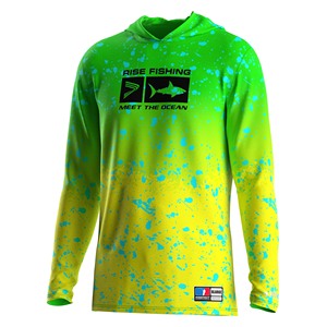 High Performance Men's Hooded <b>Top</b> Full Sleeve <b>Neon</b> Fluorescent Stretchy Anti-Odor 100% Polyester Angler Go-to Shirt - Product Image 1