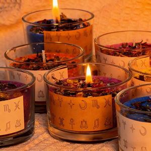 Bougies parfumées en gros Magic Zodiac avec fleurs séchées et cristaux pour rituels, méditation, et diffusion d'arômes spirituels à la maison - Product Image 2