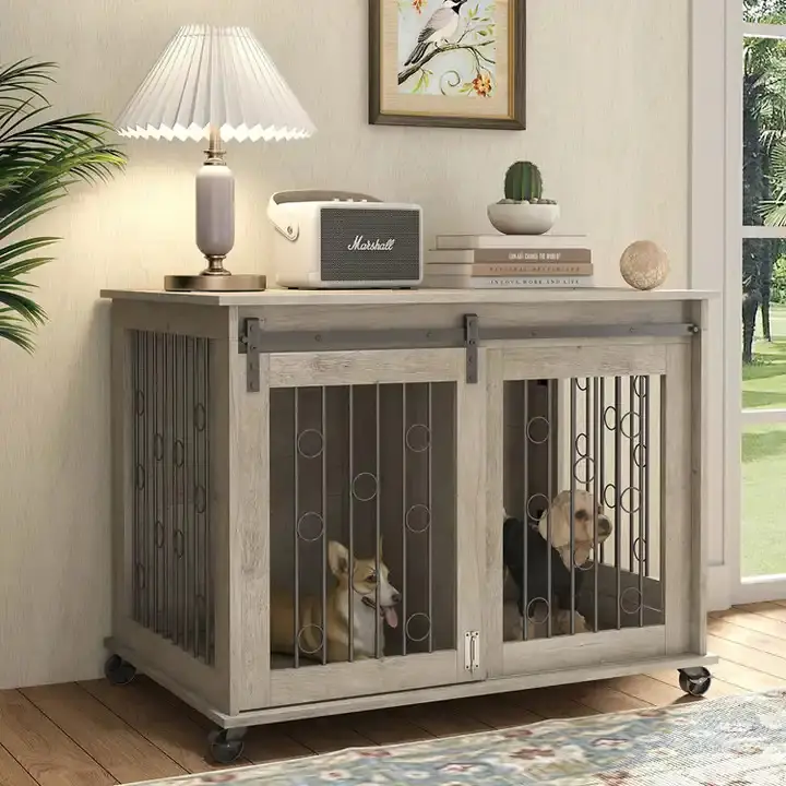 Đa Chức Năng Bằng Gỗ Lật Top Kim Loại Dog Cũi Lồng Trong Nhà Văn Phòng Nhỏ Pet Crate Nhà Cho Chó Và Mèo