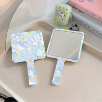Miroir de maquillage portable compact de voyage à motif floral avec cadre en plastique, petit miroir de retouche de bureau