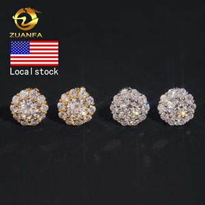 USA Warehouse Bulk in Stock Iced Out Lab Diamond Jewelry Hip Hop VVS Moissanite <strong>Silver</strong> 925 <strong>Stud</strong> Earrings - Product Image 6