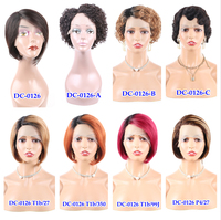 Perruques Courtes Bouclées Bob Pixie Cut pour Femmes, Perruque Brésilienne en Cheveux Humains Double Drawn avec Dentelle Frontale HD 13*4