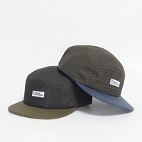 Casquettes de camping décontractées de style rétro, en toile de coton à carreaux, à visière plate, de haute qualité, avec étiquette tissée personnalisée, 5 panneaux, durables, de style japonais, pour OEM