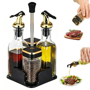סט צנצנות תבלינים מזכוכית לשולחן, מלח, פלפל, שמן זית, חומץ, עם מגש למטבח, <span class=keywords><strong>5</strong></span> חלקים, סט מתקני שמן וחומץ - Product Image 1