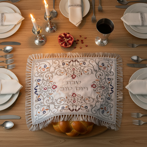 เคส Challah พิมพ์ลายแบบชาวตะวันออก,ผ้าซาตินสีขาว Challah ฝาปิดสำหรับ Shabbat และ Yom Tov Challah Bread - Product Image 3