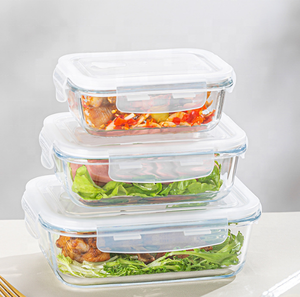 hot sell 3 pack High borosilicate glass microwave oven food bento box student work lunch storage box container <b>set</b> - Product Image 1
