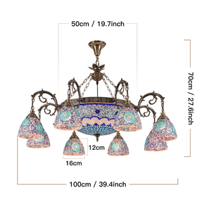 โคมไฟระย้าโมเสกตุรกีแท้ขนาดใหญ่ 8+1 หัว โคมไฟแขวนสไตล์โมร็อกโกทำมือ สำหรับตกแต่งโรงแรม ร้านอาหาร ห้องรับประทานอาหาร - Product Image 6