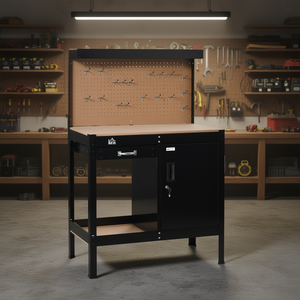 Banc de travail HOMCOM avec tiroir et panneau perforé, armoire de rangement 1200x900x400mm, organisation d'outils d'atelier - Product Image 2