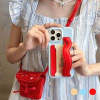 Casing ponsel dompet kartu warna campuran penutup pelindung tahan benturan casing Funda tali melingkar untuk iPhone 16 15 14 13 12 Pro Max Plus