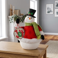 Bonhomme de neige en peluche rouge avec inscription Joy pour la décoration de table de Noël, vente en gros